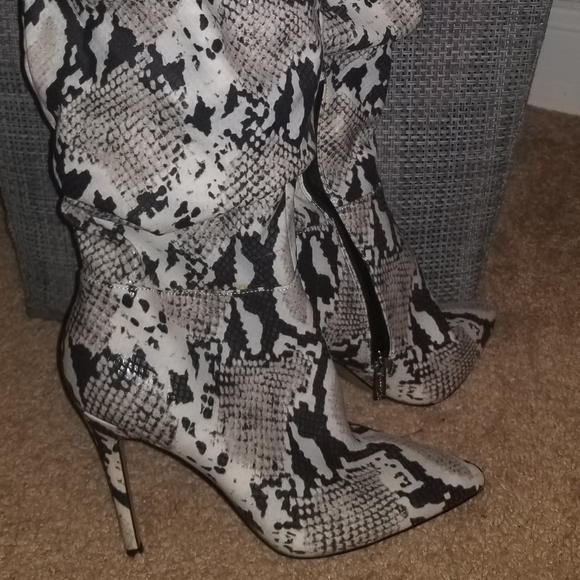 Shoes - Snakeskin Print Knee-High Boots